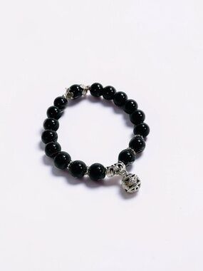 Onyx Natural Gemstone Bracelets with Flower Charm
